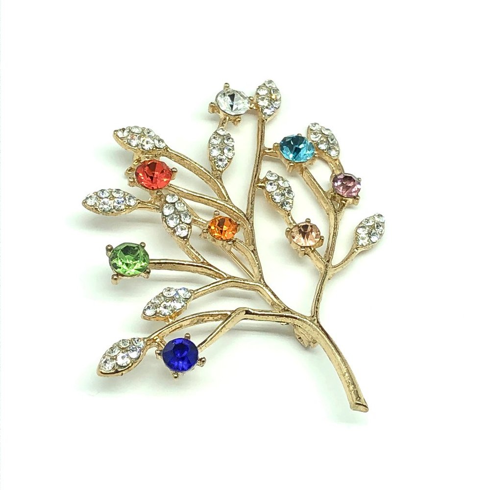 Sparkly Gold Rhinestone Tree Brooch - Picture 2 of 6